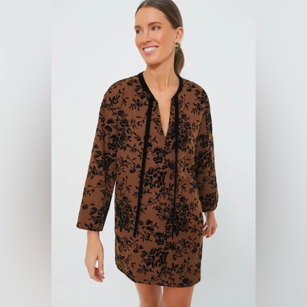 Tuckernuck Hyacinth House Floral Velvet Burnout Tunic Dress with Black Trim